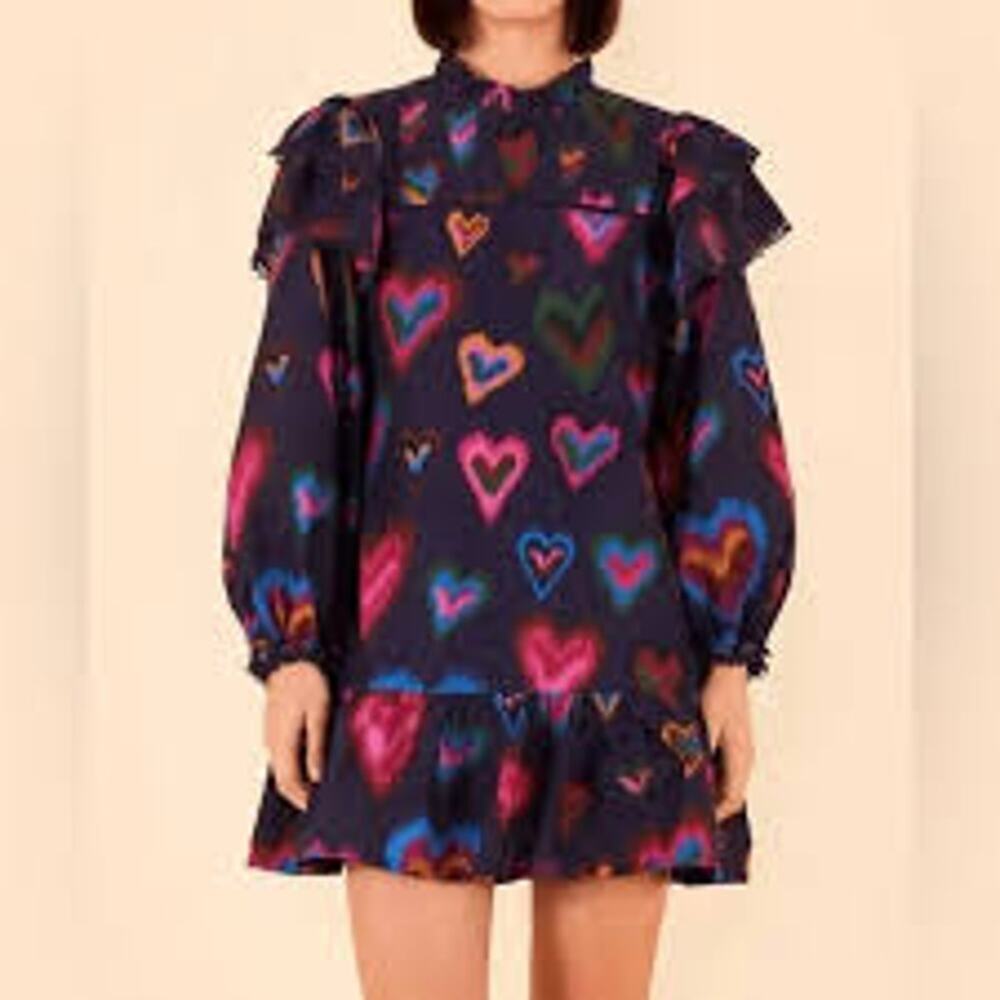 NWT $230 Anthropologie × Farm Rio Dyed Hearts Mini Dress XS